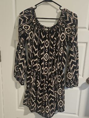 Black & Cream Patterned Long Sleeve Romper